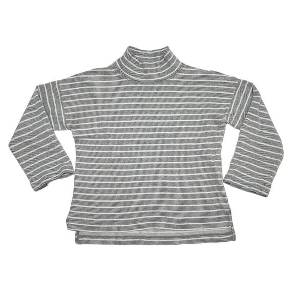 Madewell Sweater XS Gray White Striped Note Funnel Neck Pullover Wide Sleeve - Picture 1 of 8